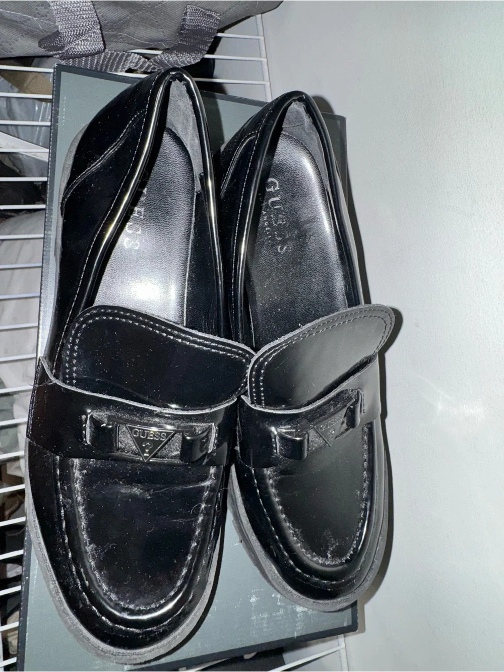 GUESS Black Patent Chunky Penny Loafers